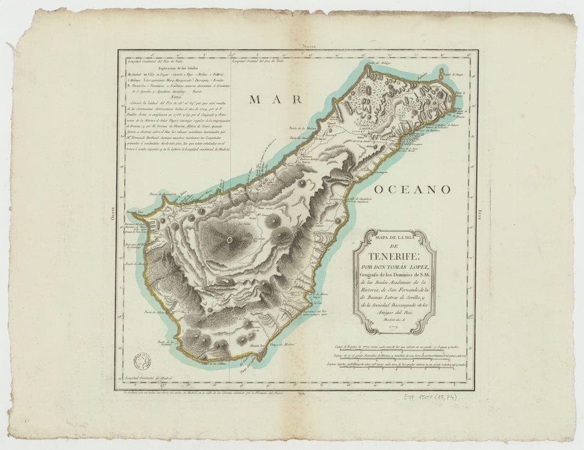Mapa de la isla de Tenerife del cartógrafo Tomás López, 1779